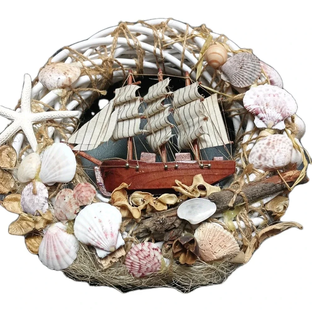 Sailboat Model and Nautical Themed Handmade Small Wreath